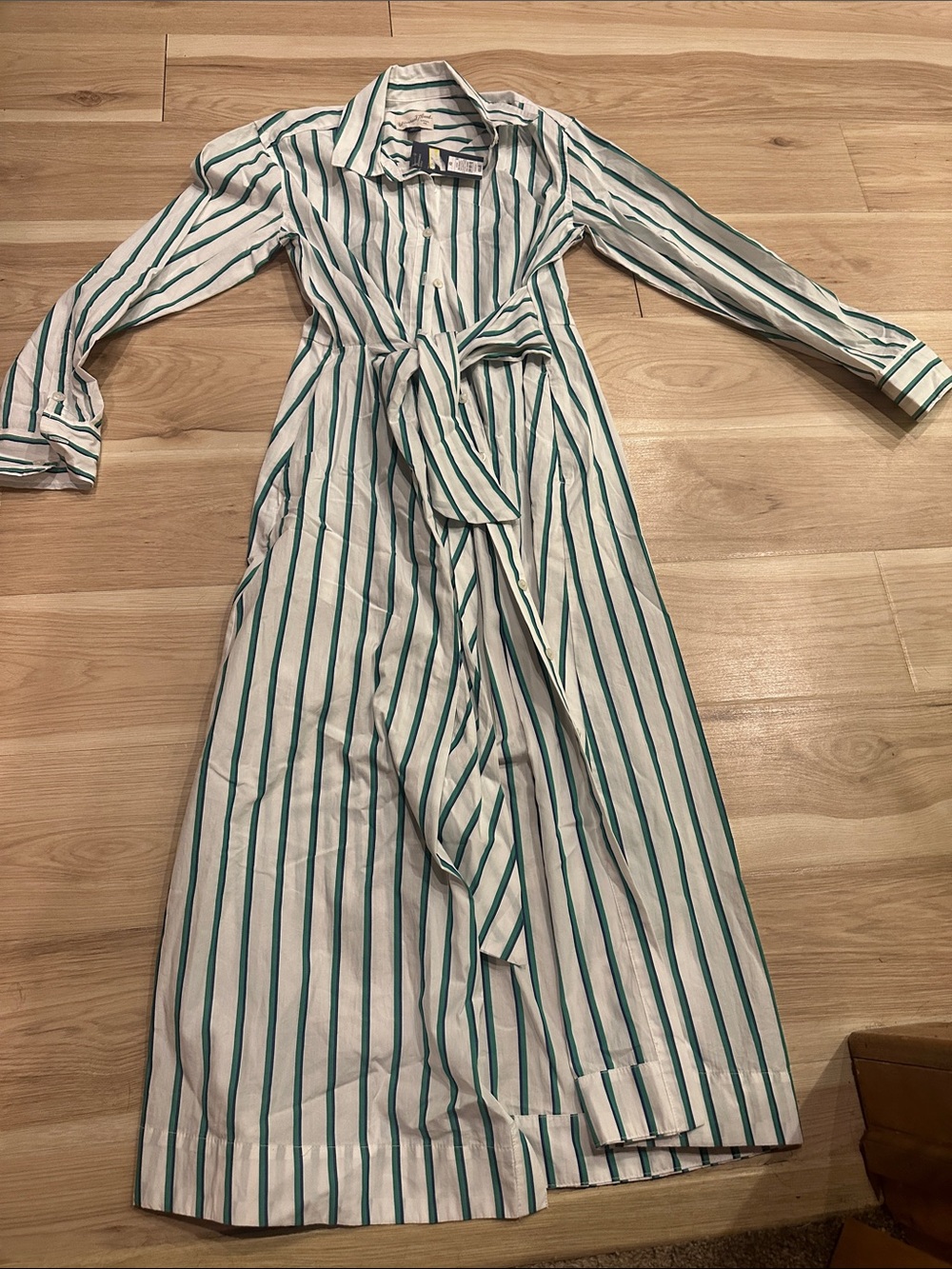 Universal Thread Green and White Striped Maxi Shirt Dress with Waist Tie